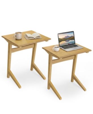 Set of 2 Wood Sofa Side Table C Shaped End Table with Wood Veneered Top