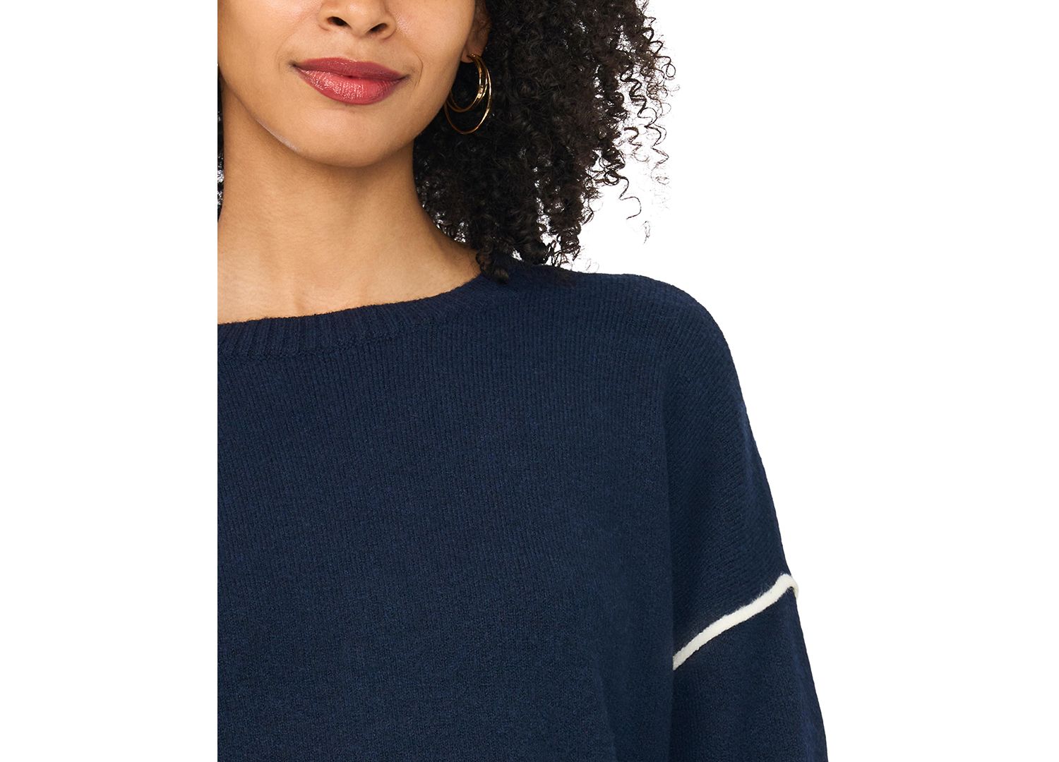 Women's Long Sleeve Crewneck with Contrast Stitching Sweater
