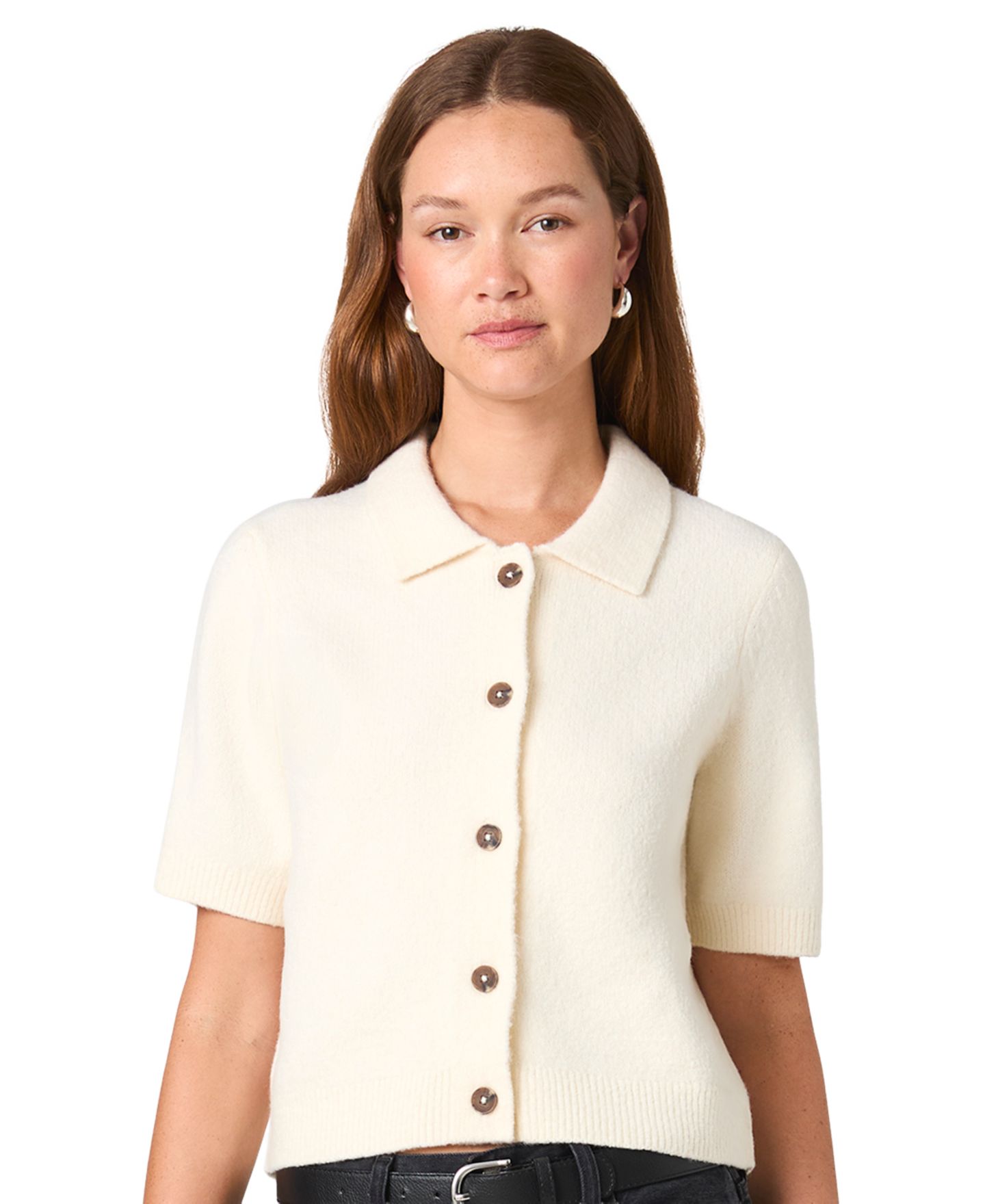 Женский топ French Connection Suzie Short-Sleeve Collared Button-Up, цвет: Кремовый — фото 1