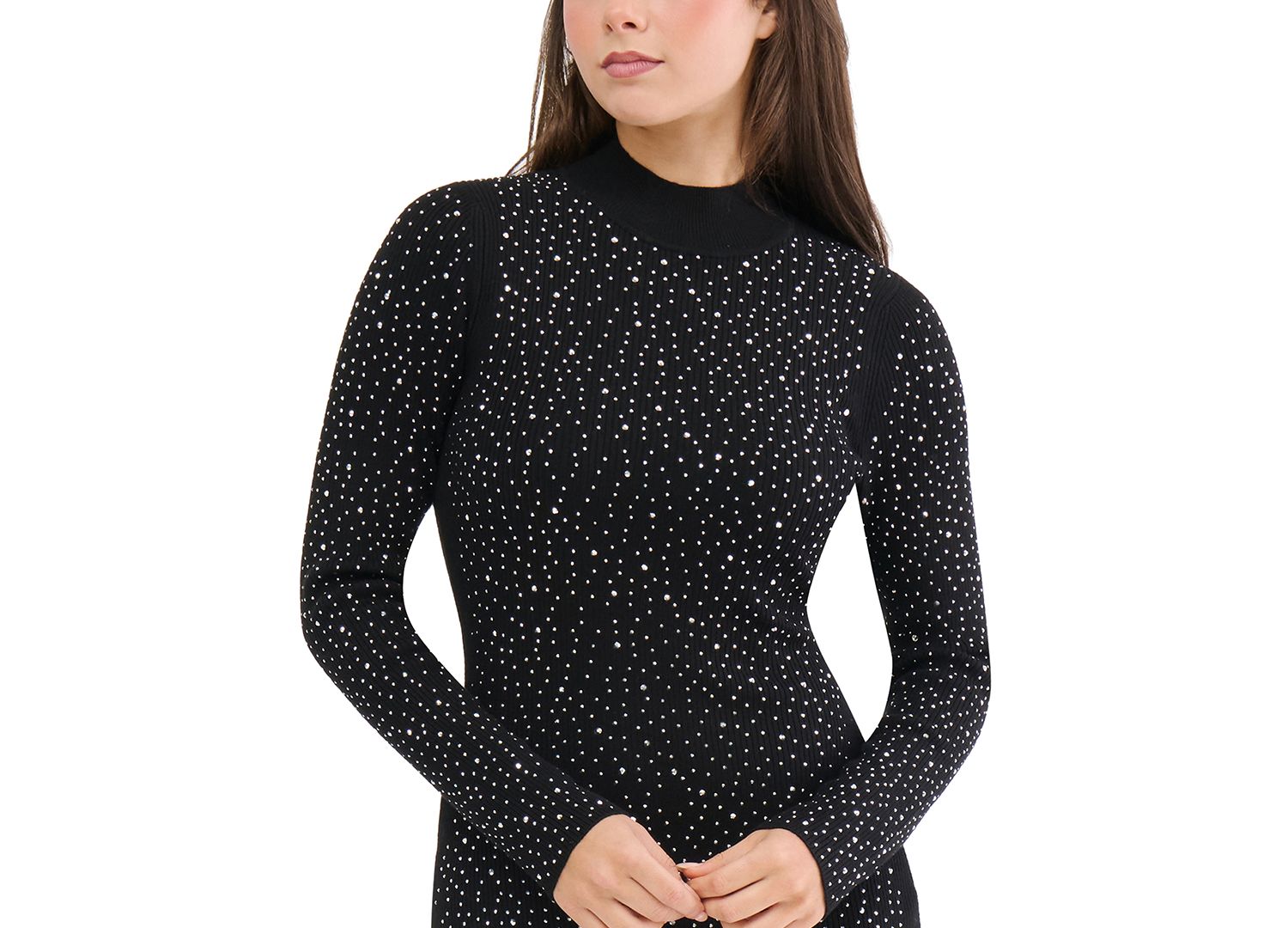 Women's Mock Neck Heat Seal Silver Stones Body-Con Midi Dress