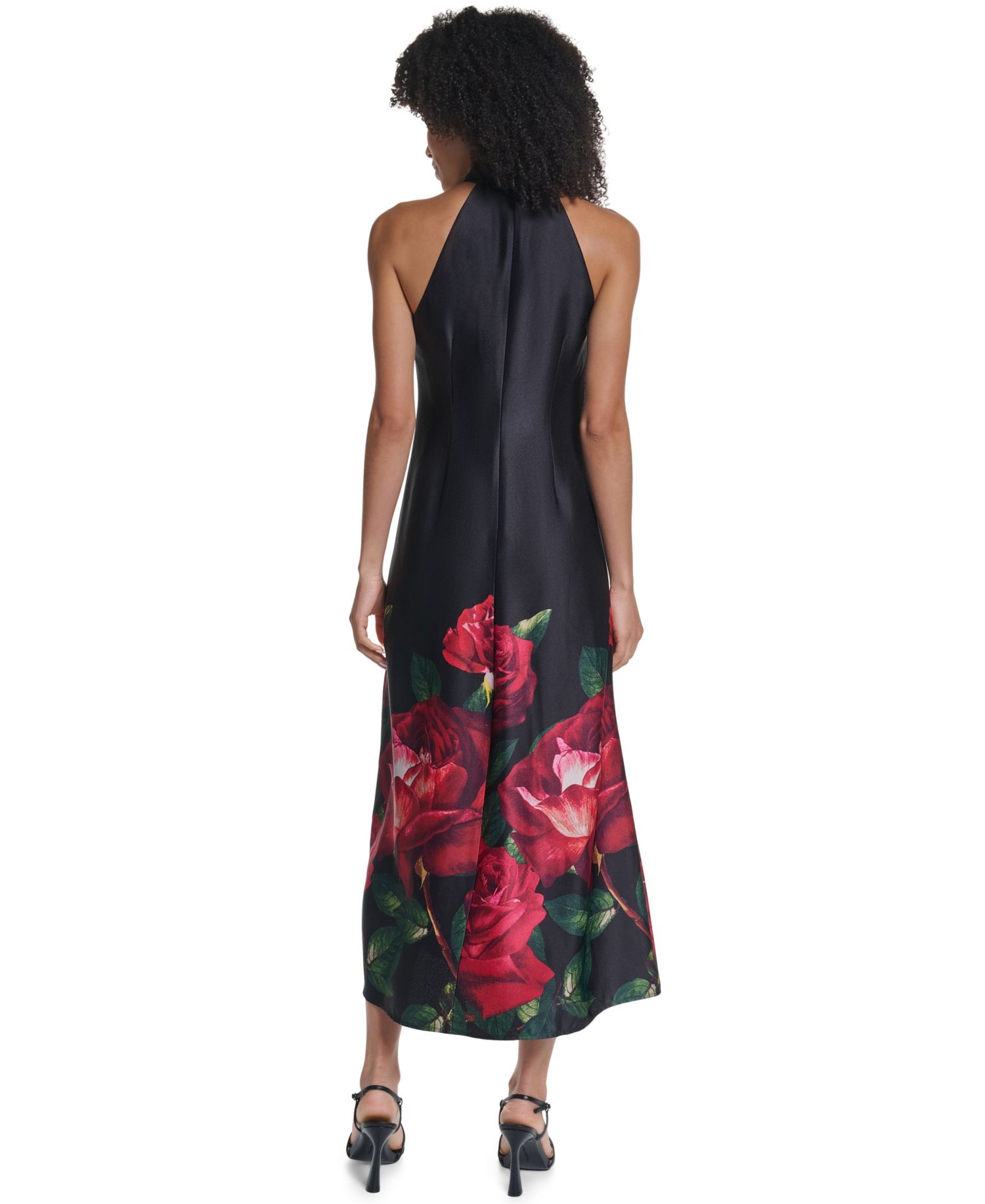 Women's Halter Floral-Print Satin Midi Dress