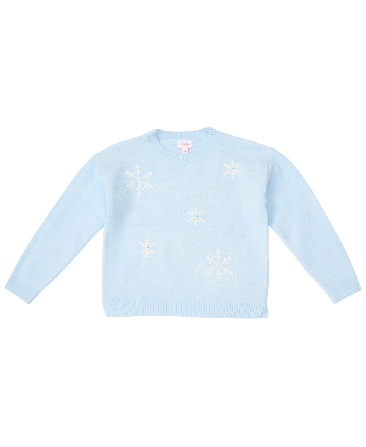 Cece Kids' Girls' 4-16 Long-sleeve Crewneck Snowflake Sweater In Medium Blue