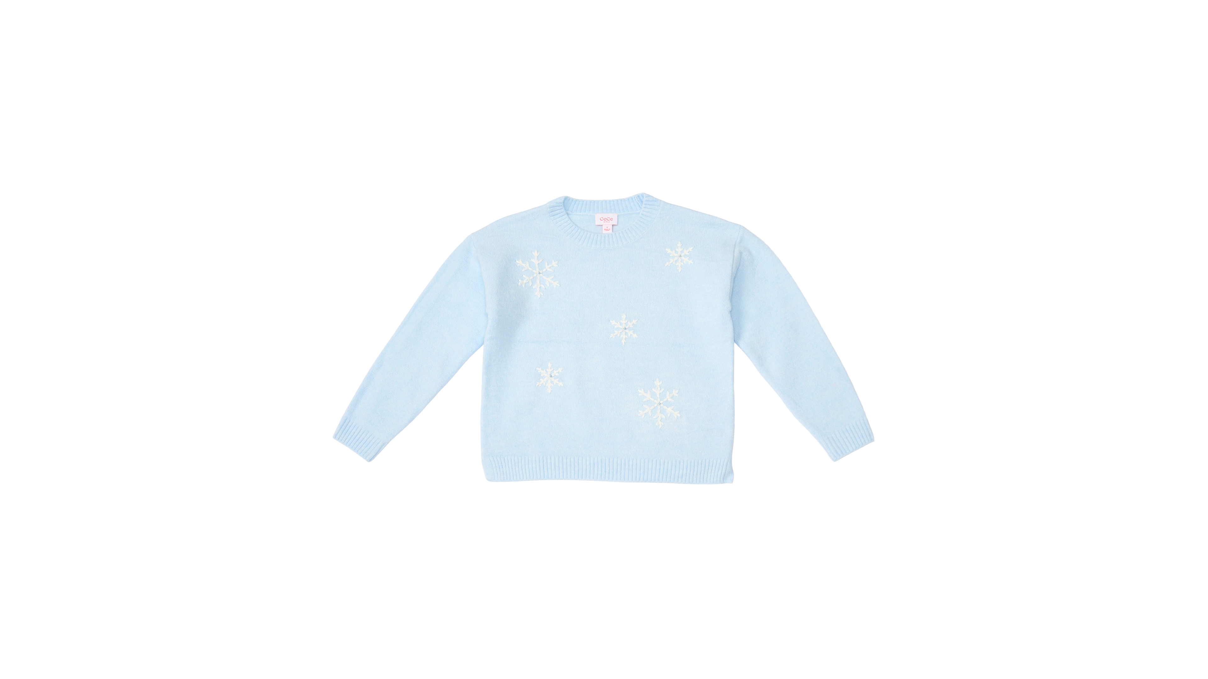 CeCe Girls' 4-16 Long-Sleeve Crewneck Snowflake Sweater