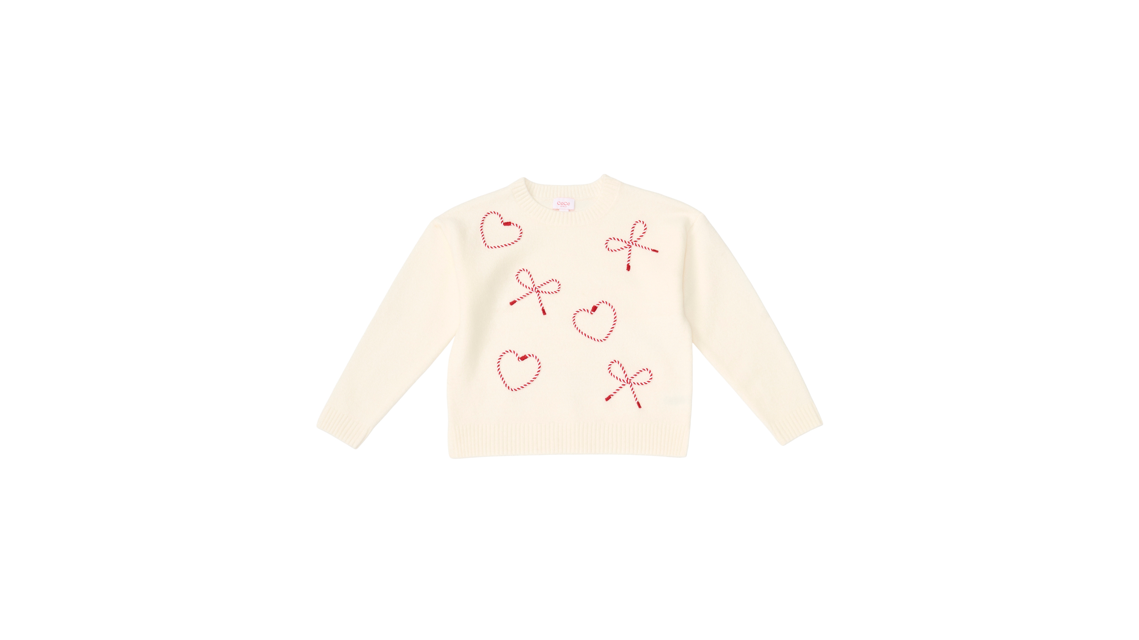 CeCe Girls' 4-16 Bow Heart Soutache Long-Sleeve Sweater
