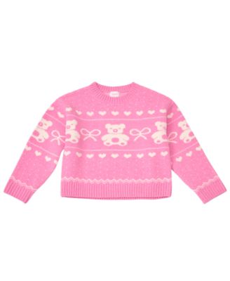 Girls' 7-16 Bear Fairisle Crewneck Sweater