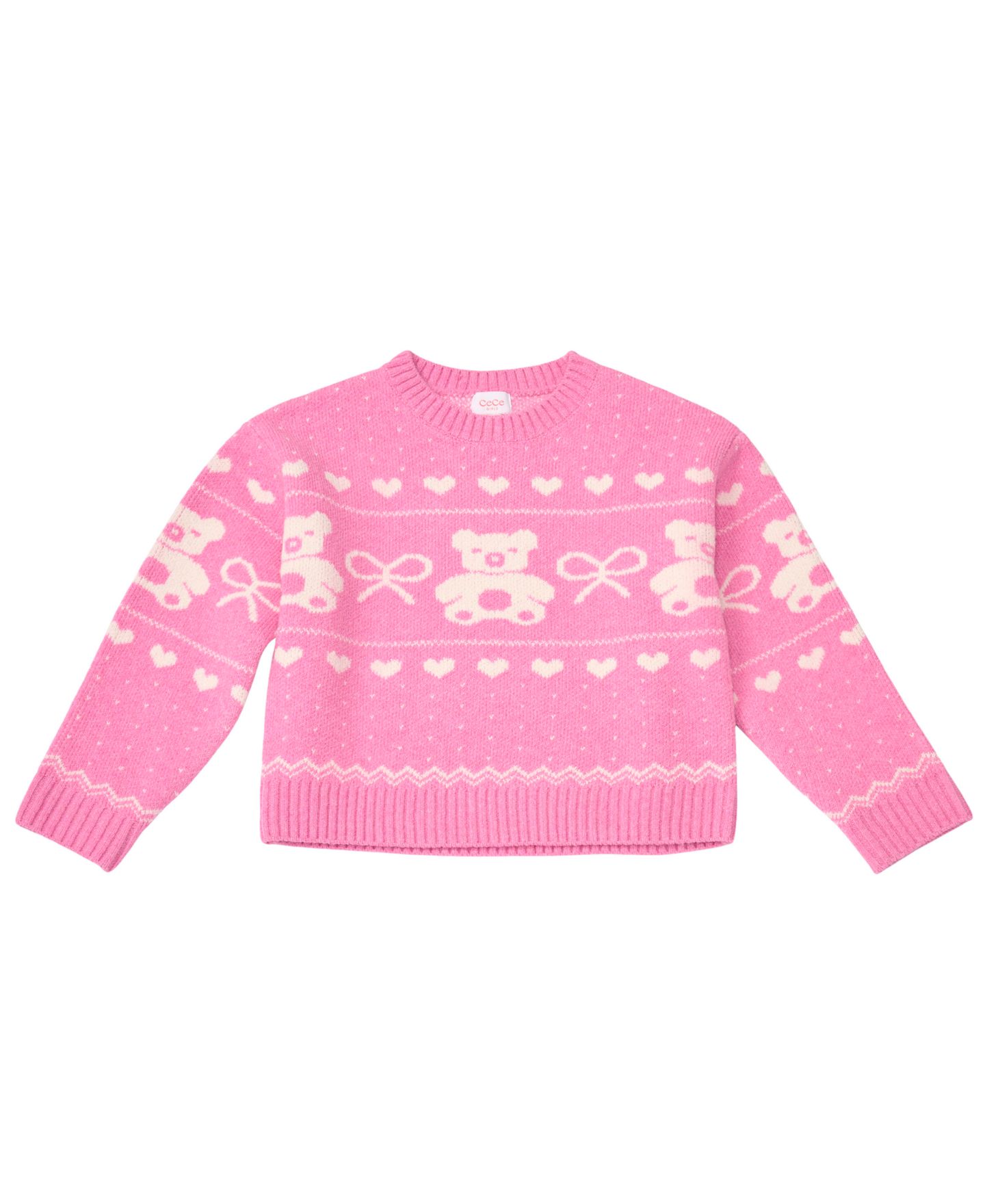 Свитер CeCe Bear Fairisle Crewneck для девочек, цвет: Тёмный розовый — фото 5