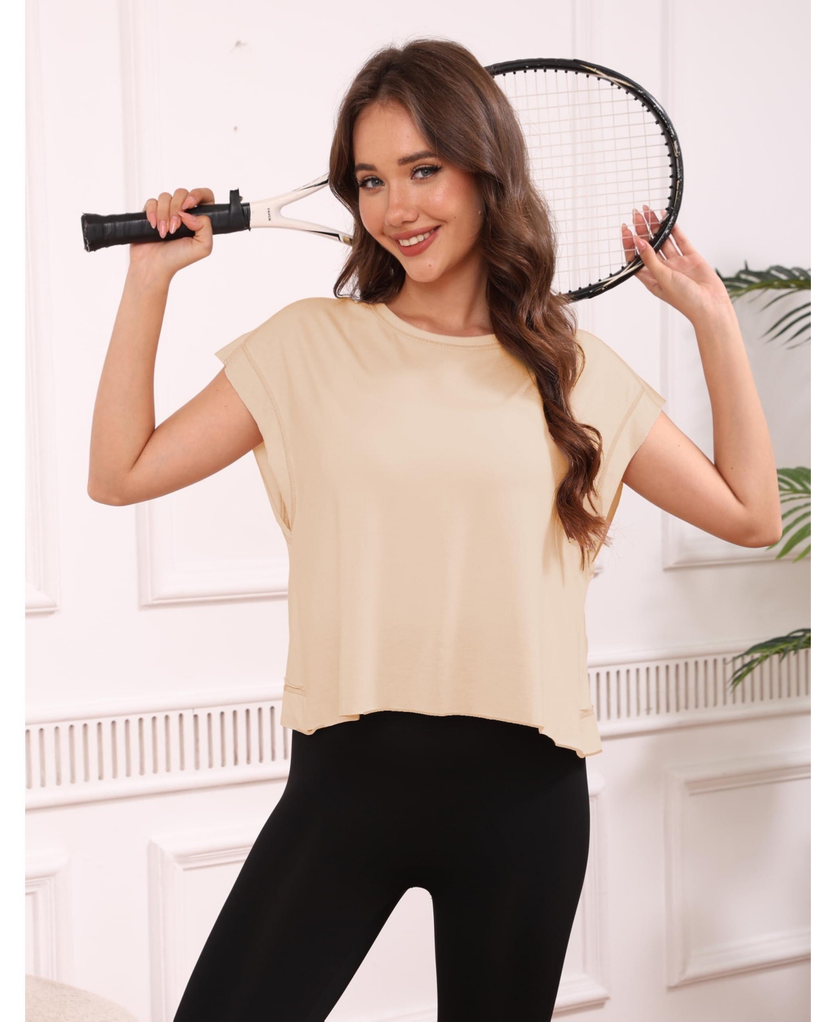 Peneyon Women Short Sleeve Crop Workout Tops Open Back Athletic Gym Yoga Tees