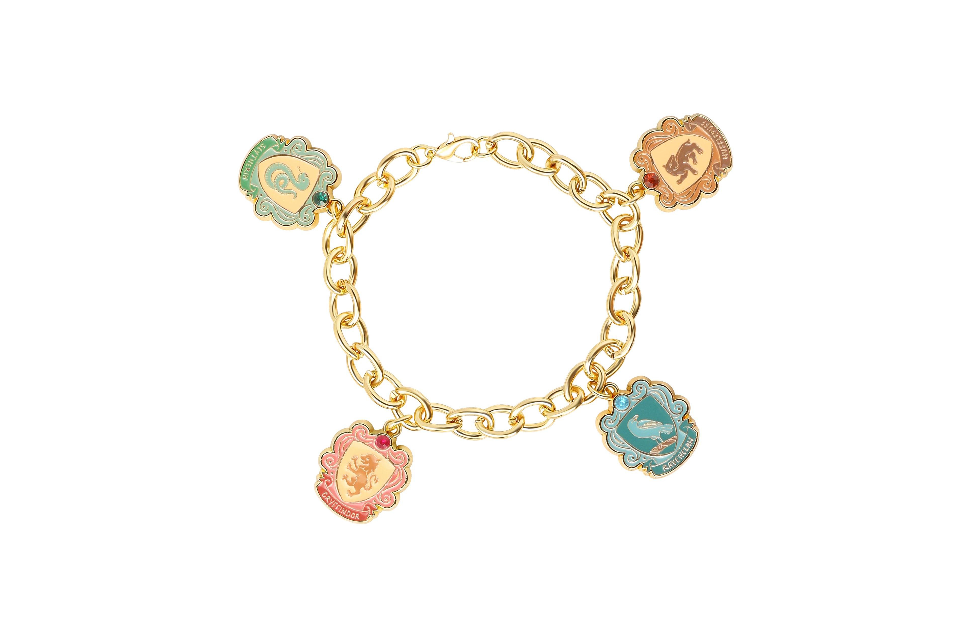 Harry Potter Crystal Gold-Tone Hogwarts House Charms Bracelet