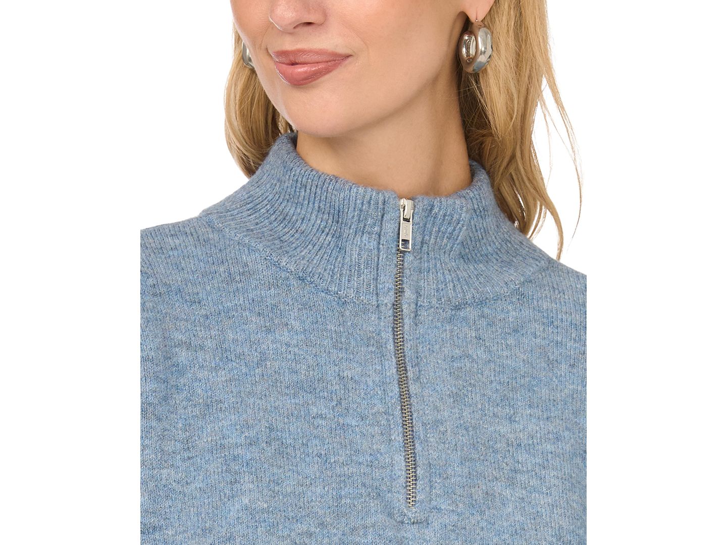 Женский свитер Vince Camuto Quarter-Zip Mock-Neck, цвет: Джинсовый меланжевый — фото 3