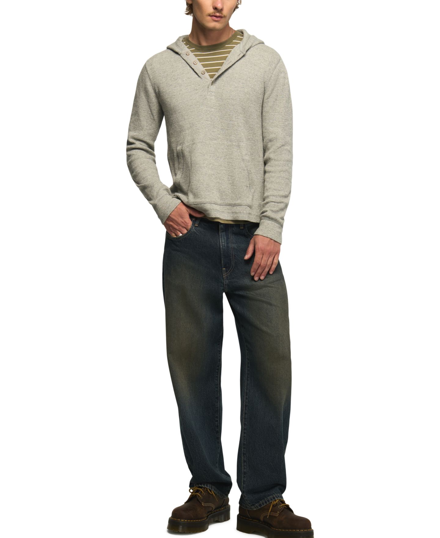 Мужское худи Lucky Brand Birdseye Thermal, цвет: Меланжевый серый — фото 2