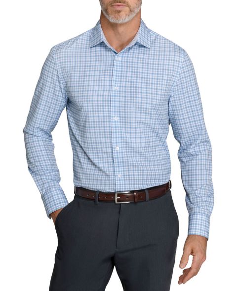 Мужская рубашка ConStruct Fern and Flora Slim-Fit Plaid Wrinkle-Free Dress Shirt, цвет: Белый / Синий