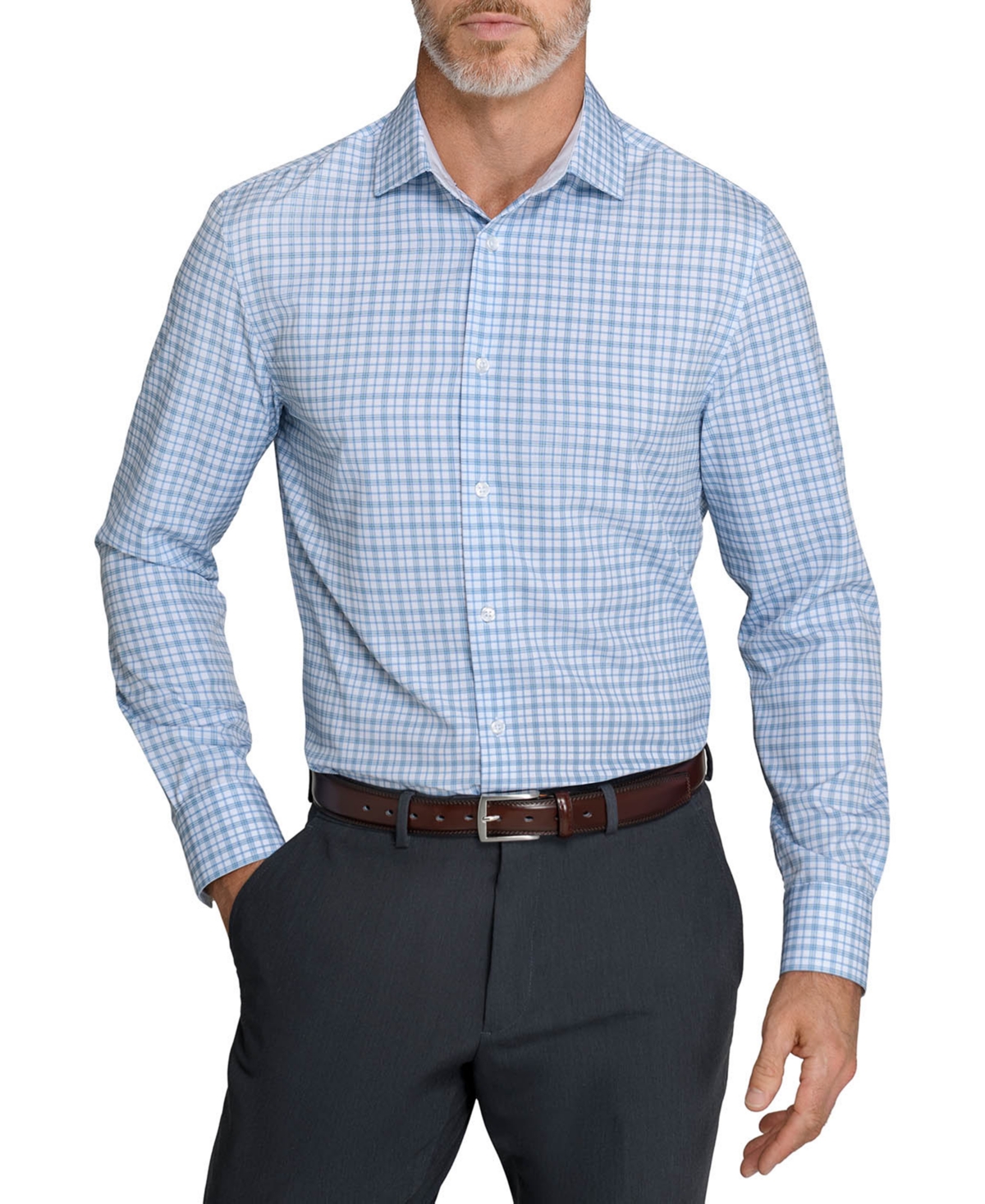 Construct Men's Fern And Flora Slim-fit Plaid Wrinkle-free Dress Shirt In White,blue