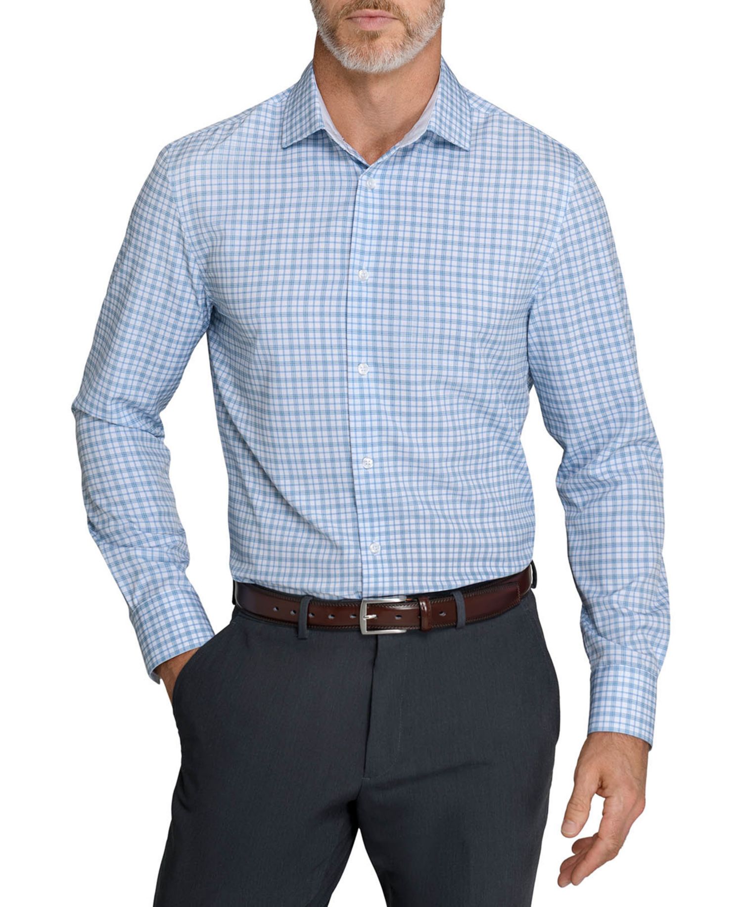 Men's Fern and Flora Slim-Fit Plaid Wrinkle-Free Dress Shirt