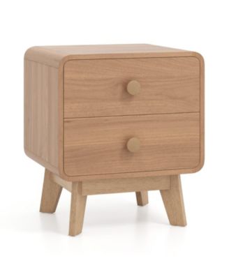 Mid-Century Two-Drawer Nightstand on Solid Wood Legs
