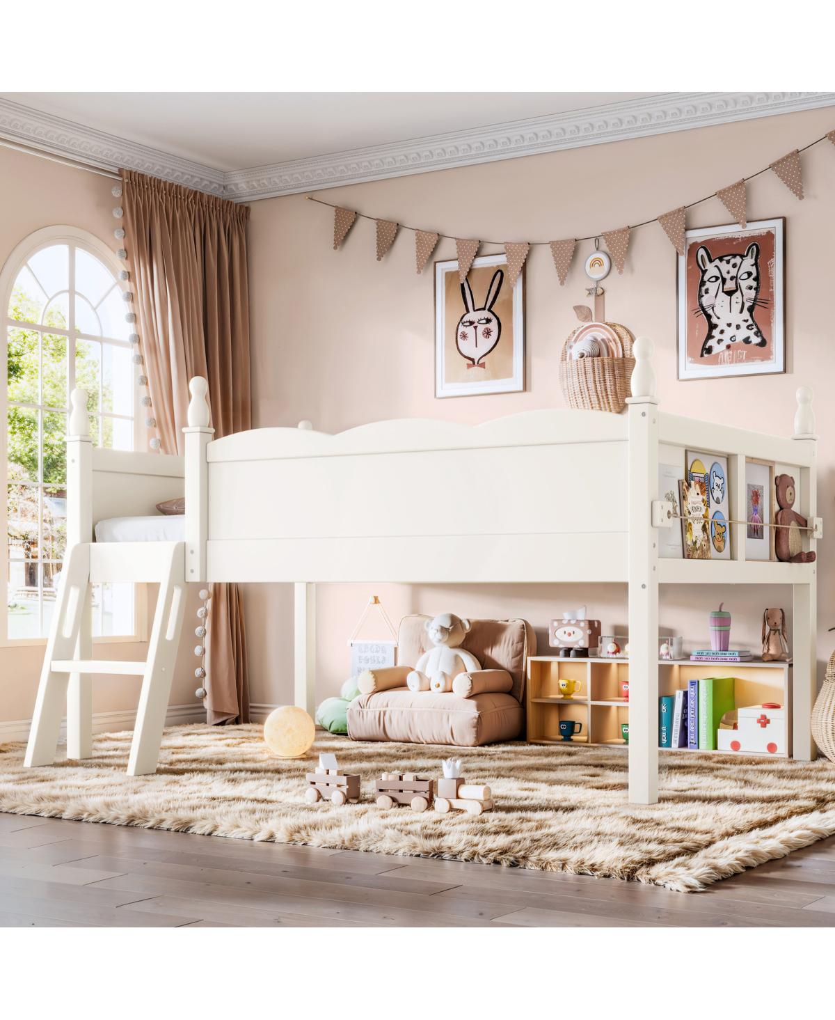 Streamdale Furniture Twin Wood Loft Bed with Guardrails