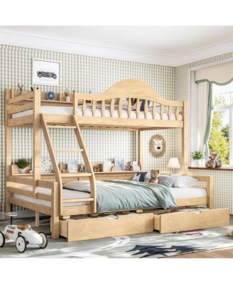 Twin Over Full Wood Bunk Bed with Storage Drawers and Shelves