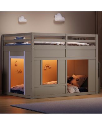 Full Size Loft Bed with Storage Stairs and LED Lights