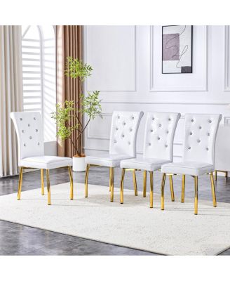 Set of 4 Retro Alligator-Textured Upholstered Dining Chairs with Gilded Legs