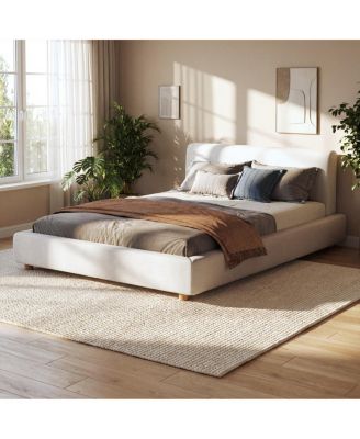 Queen Boucle Upholstered Platform Bed Frame with Headboard