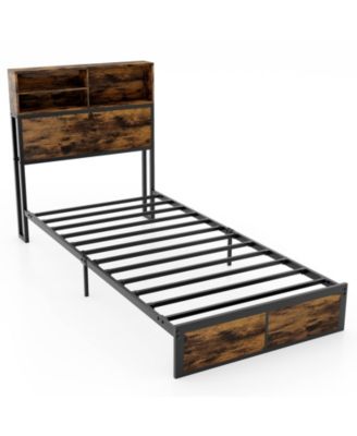 Twin Full Queen King Size Bed Frame with Storage Headboard Industrial Metal Platform Bed Twin Size