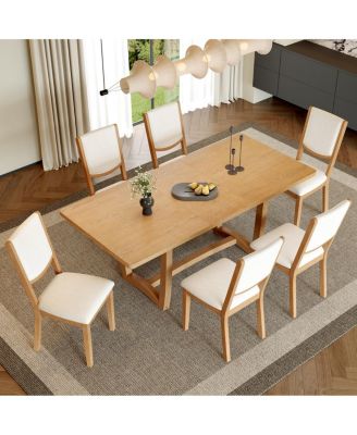  7-Piece Extendable Dining Table Set with 6 Upholstered Chairs