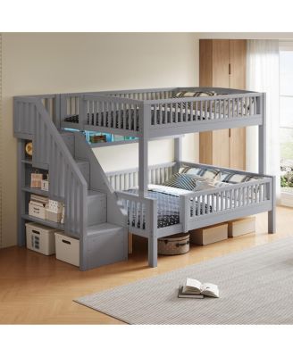  Full XL/Queen Bunk Bed with Storage Stairs and LED Light
