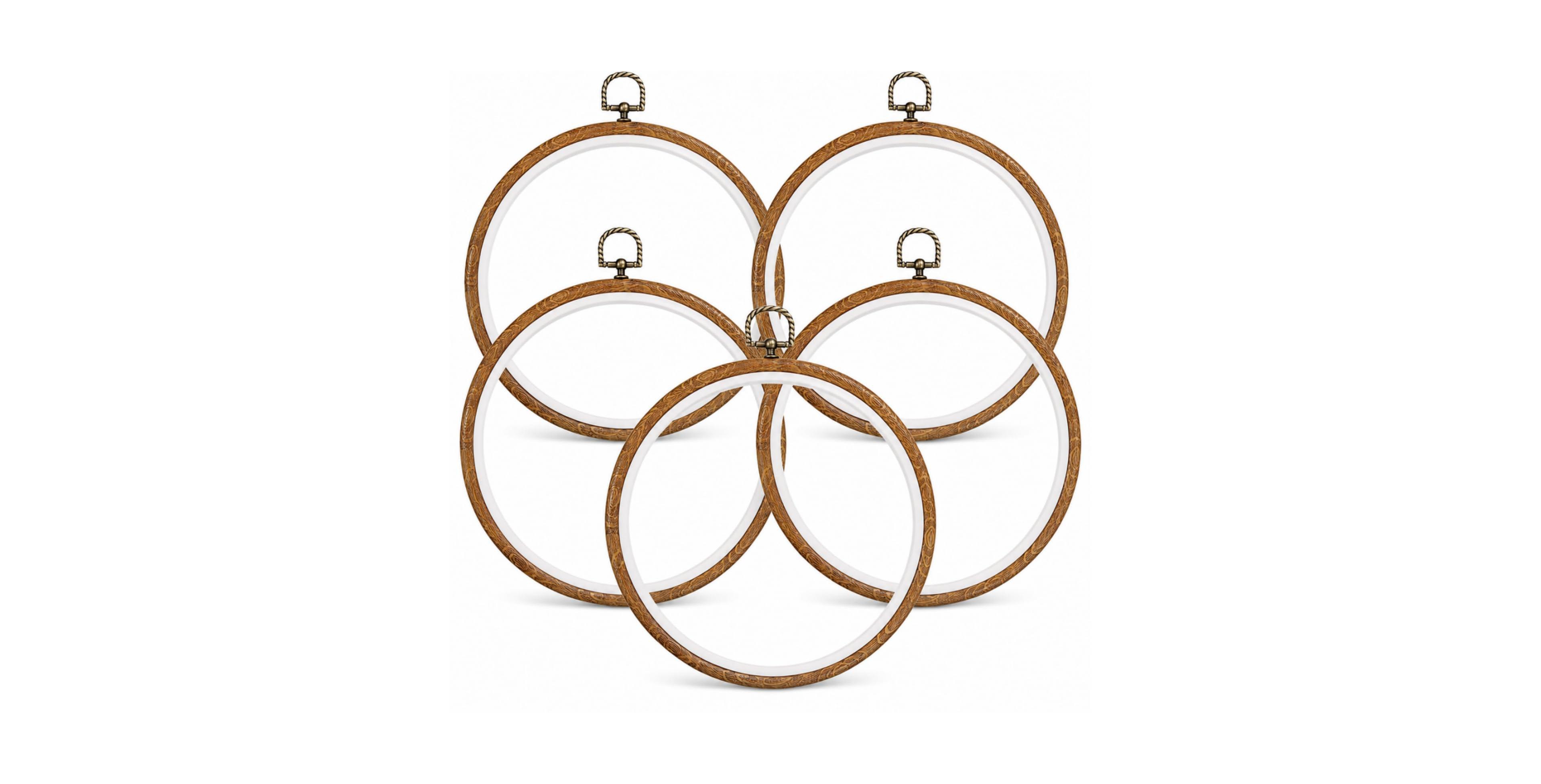 Aeelike 8 Inch Faux Wood Embroidery Hoops 5 Pack Cross Stitch Frames