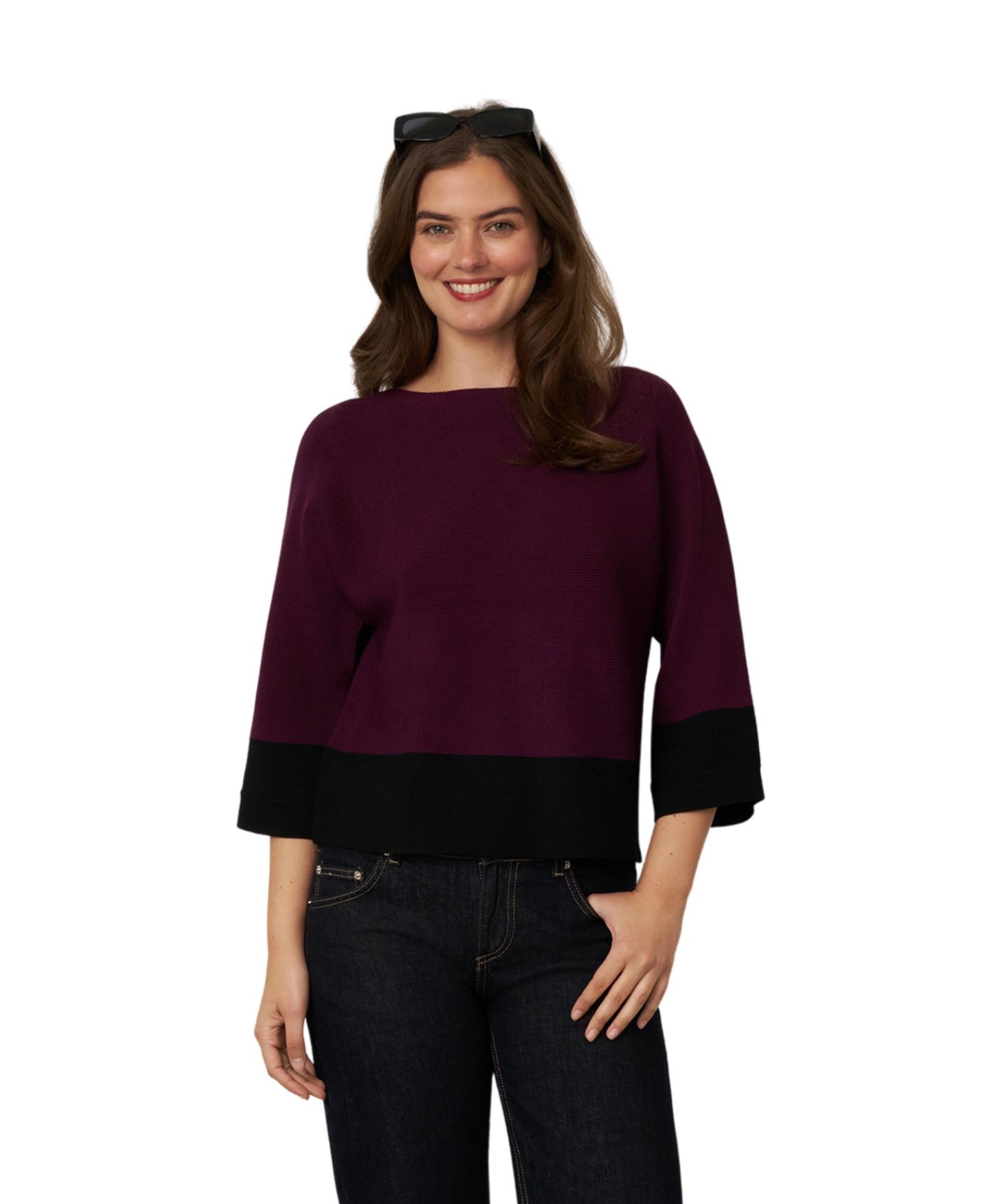 Женский свитер Cable & Gauge Colorblock Dolman, цвет: Красный / Чёрный — фото 1