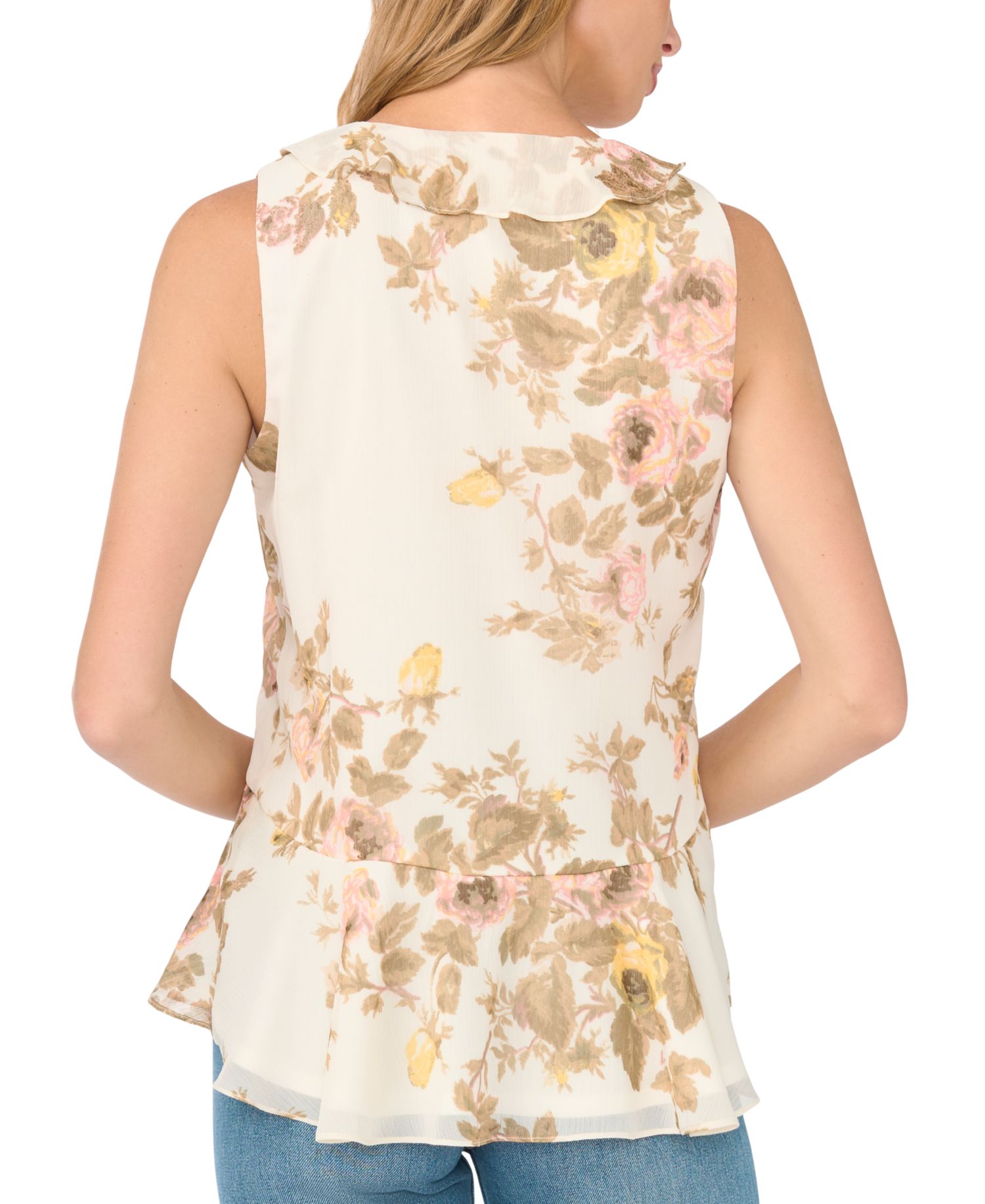 Women's Sleeveless Floral-Print Ruffle Blouse