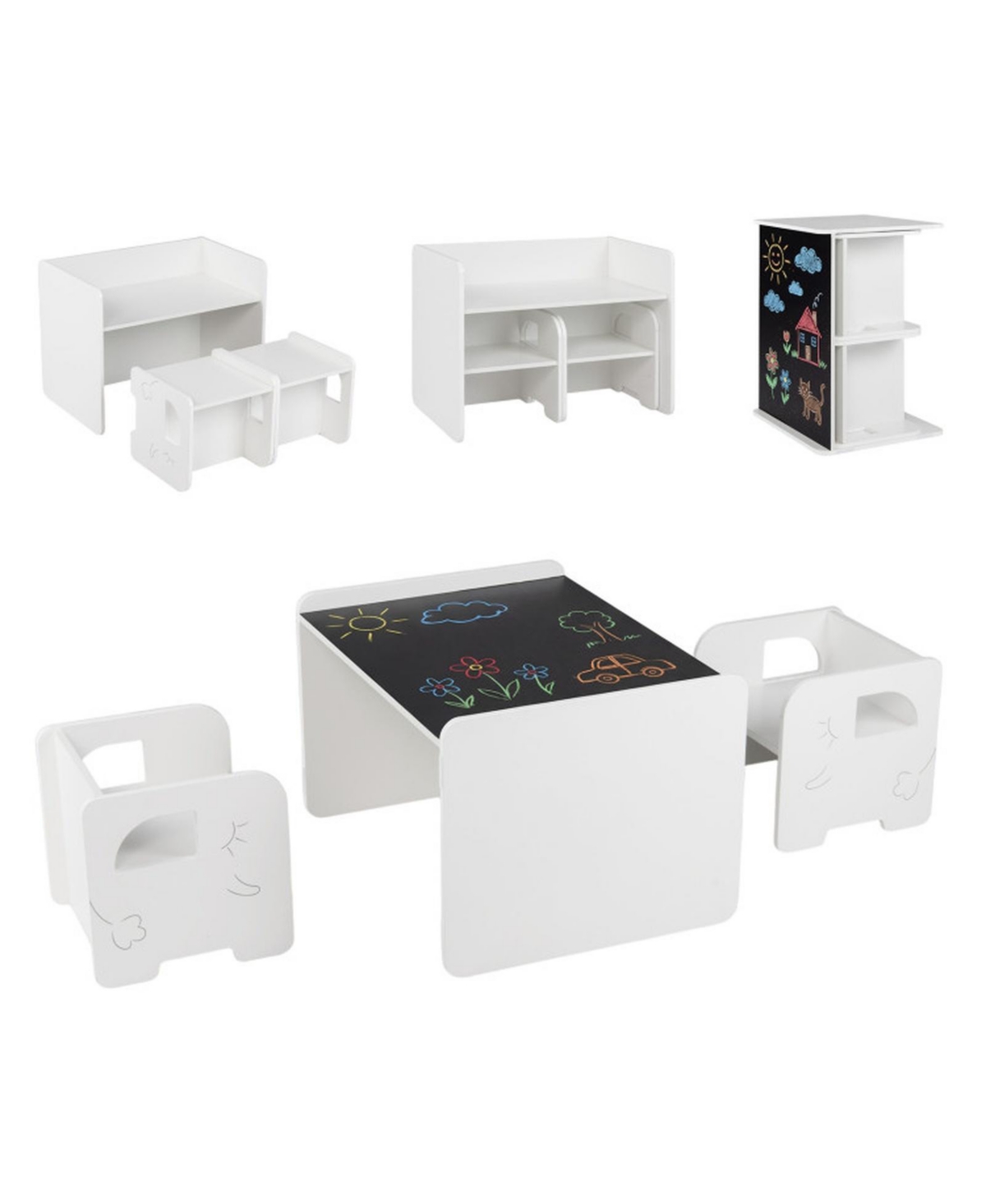Gouun Space-Saving Kids Table and Chair Set with Nesting Storage - Crisp white