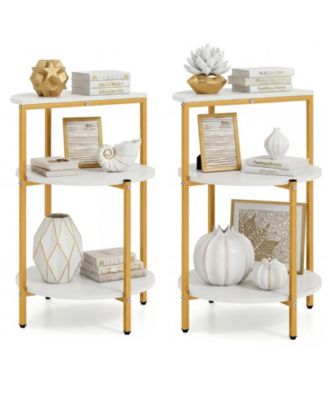 3 Tier Round End Table for Small Space and Bedroom Room Set of 2