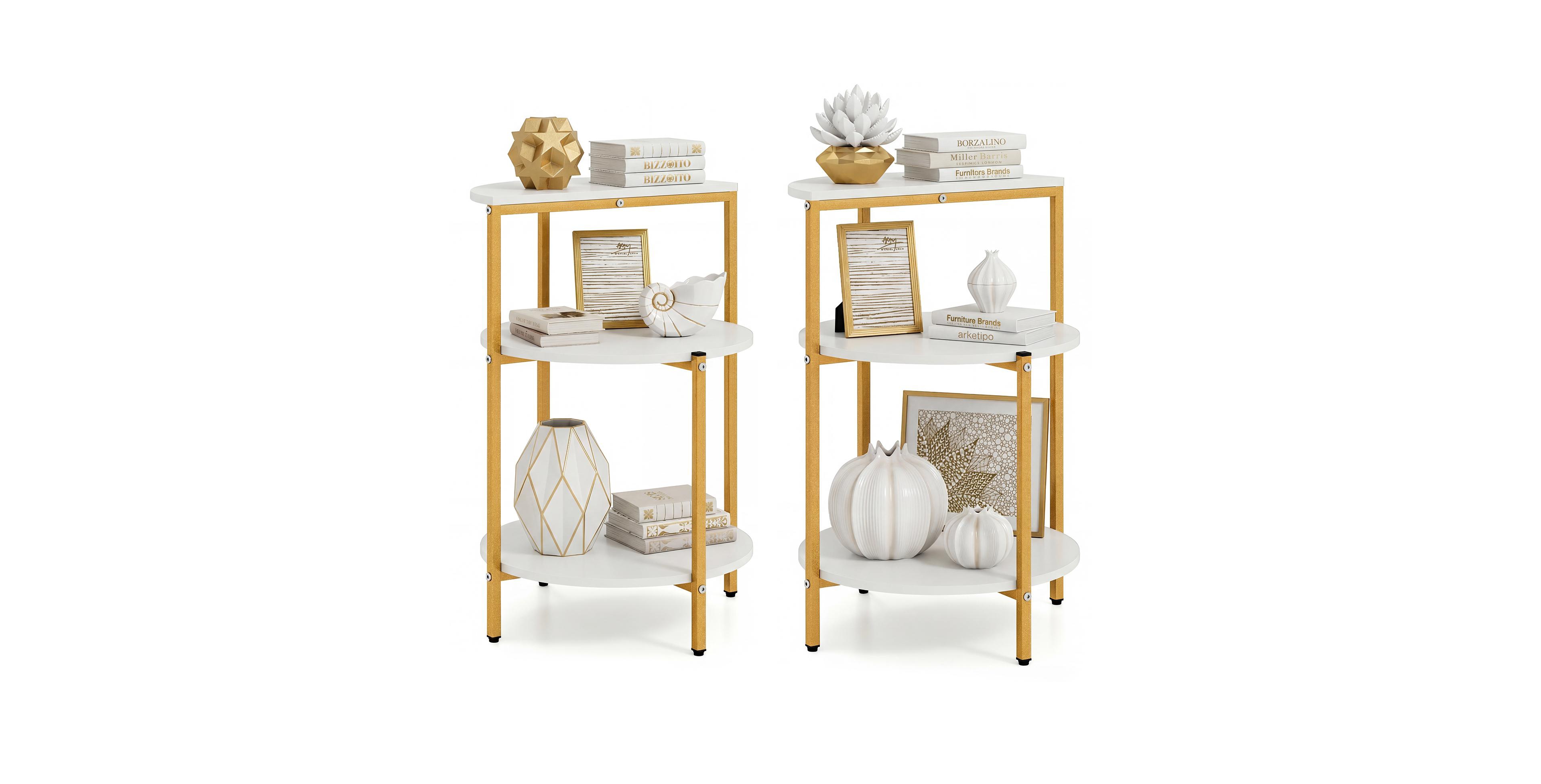 Mecale 3 Tier Round End Table for Small Space and Bedroom Room Set of 2