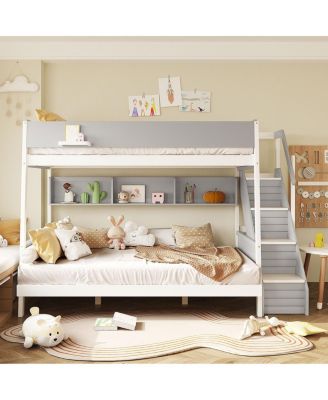 Full over Full Metal Bunk Bed with Ladders and Guardrails