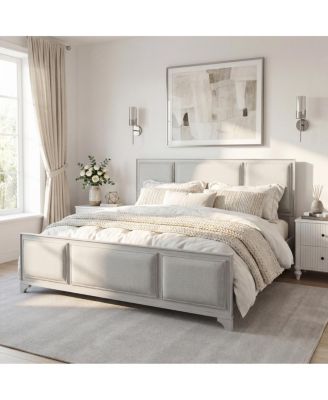 King Size Wood Bed Frame with Upholstered Headboard