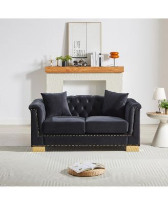 Classic Modern 62" Chesterfield Velvet 2-Seater Sofa with Nailhead Trim