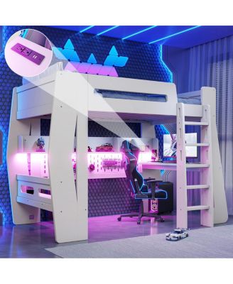 Twin/Full Gaming Loft Bed with Desk, Storage and LED Lights