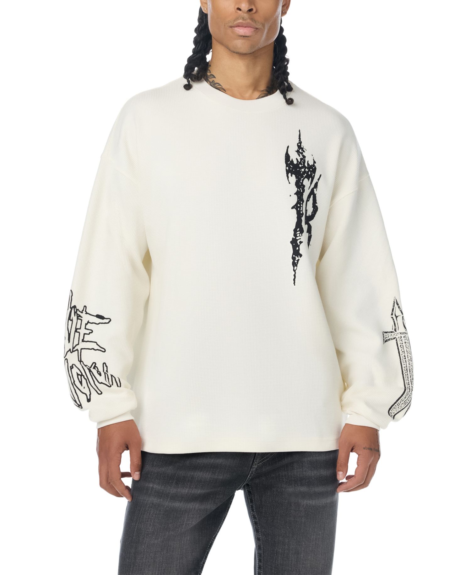 Men's Scribble Long-Sleeve Graphic Waffle-Knit T-Shirt