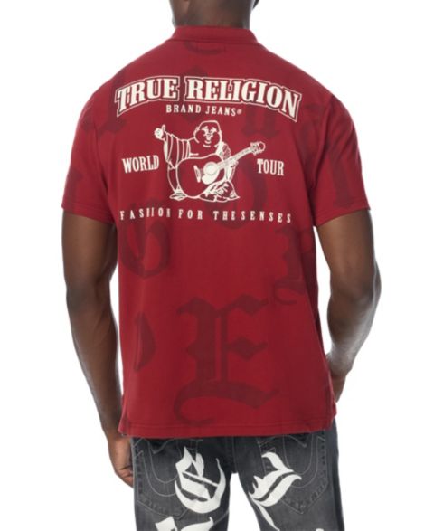 Мужское поло True Religion Chrome World Tour с логотипом, цвет: Глубокий красный