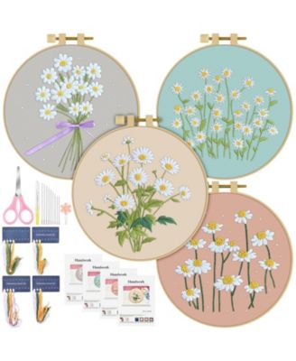 4 Set Beginner Embroidery Kit With Hoops Threads Tools For Craft Lovers