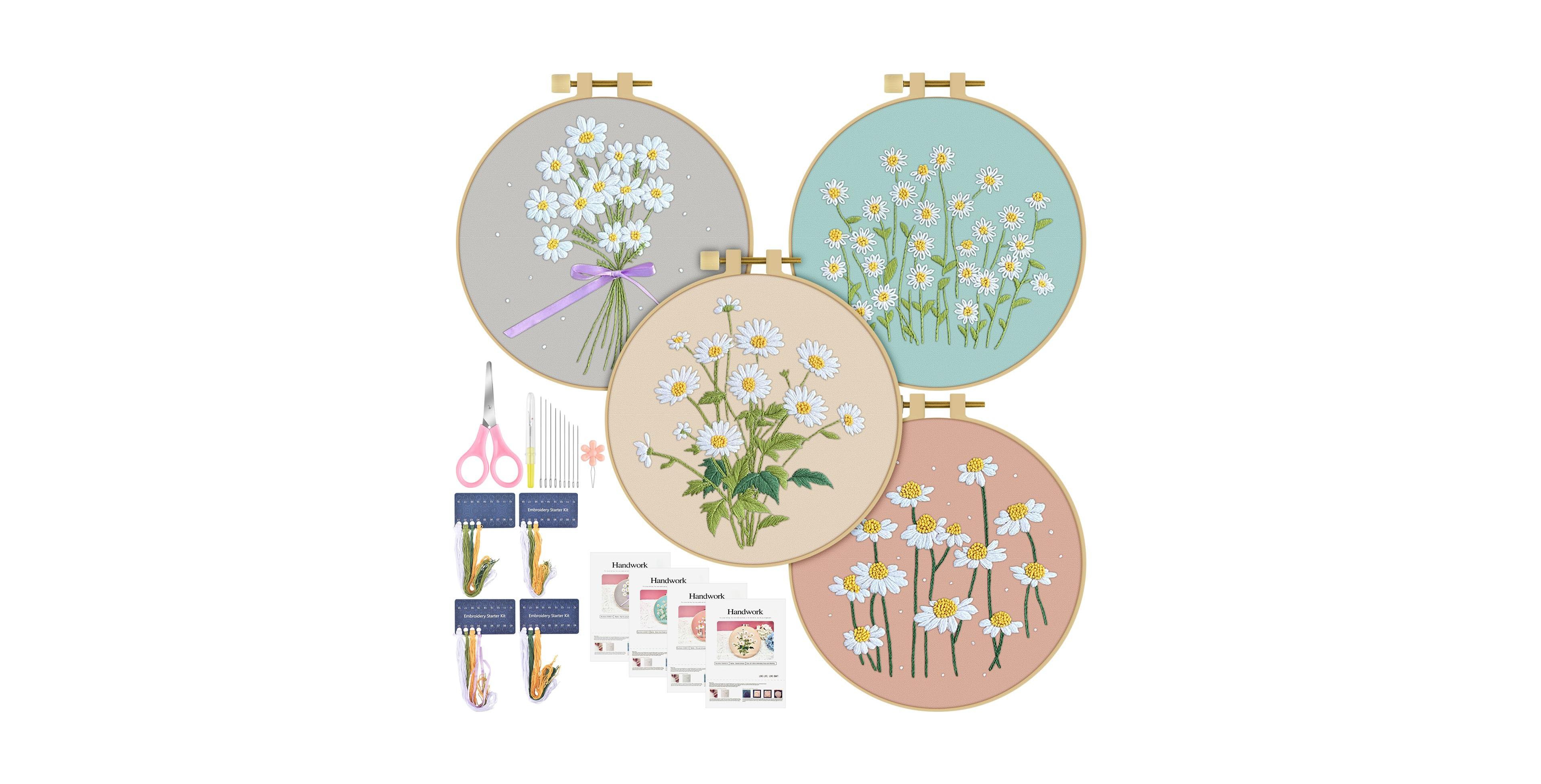 Aeelike 4 Set Beginner Embroidery Kit With Hoops Threads Tools For Craft Lovers