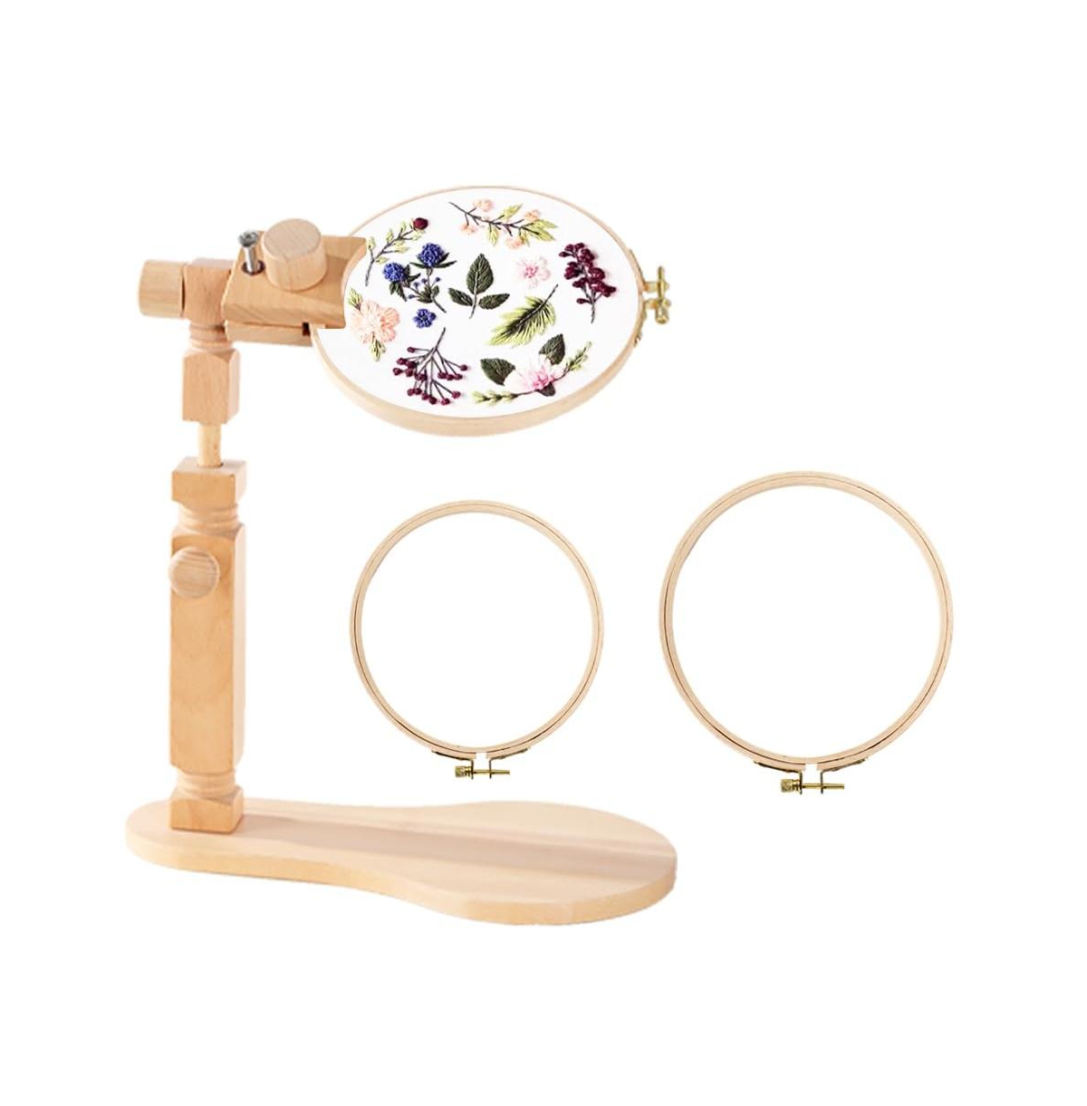 Aeelike Adjustable Beech Wood Embroidery Hoop Stand With Hoop Cross Stitch Holder
