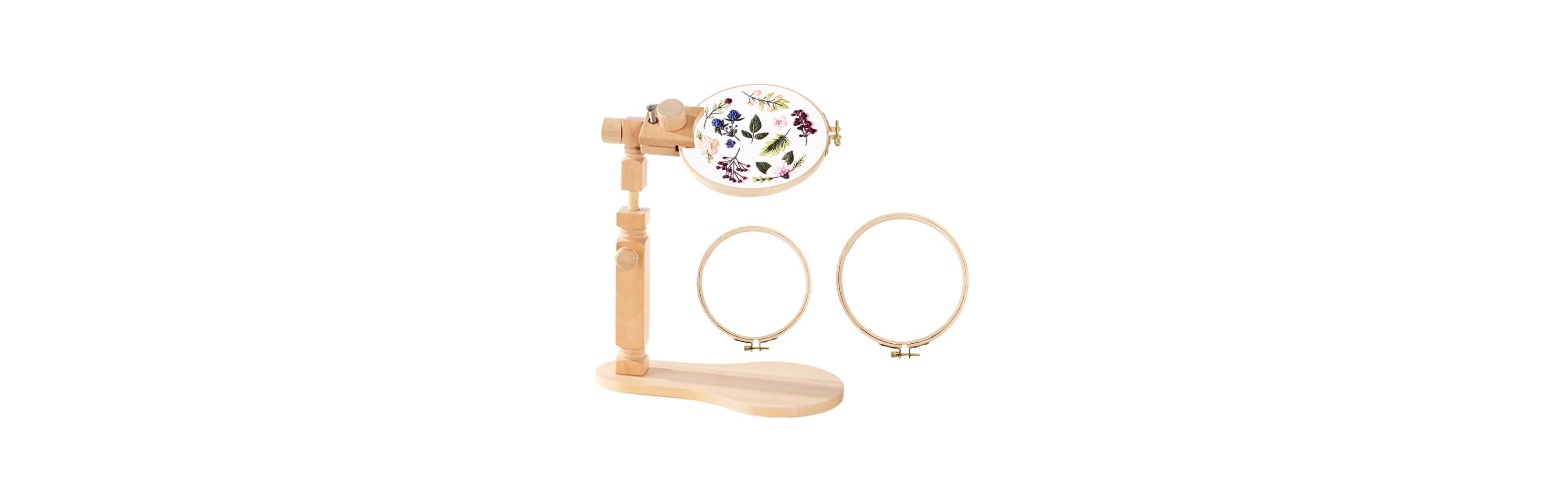 Aeelike Adjustable Beech Wood Embroidery Hoop Stand With Hoop Cross Stitch Holder