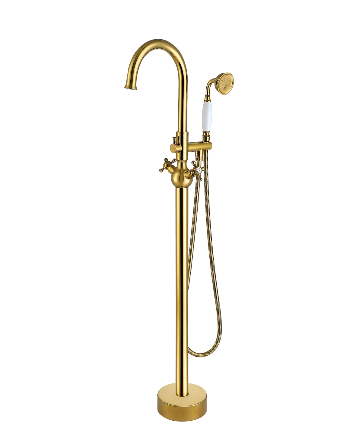Thirtypeachy Freestanding Bathtub Faucet with Hand Shower, High-Arc Floor Mounted Tub Filler for Modern Bathrooms - Gold