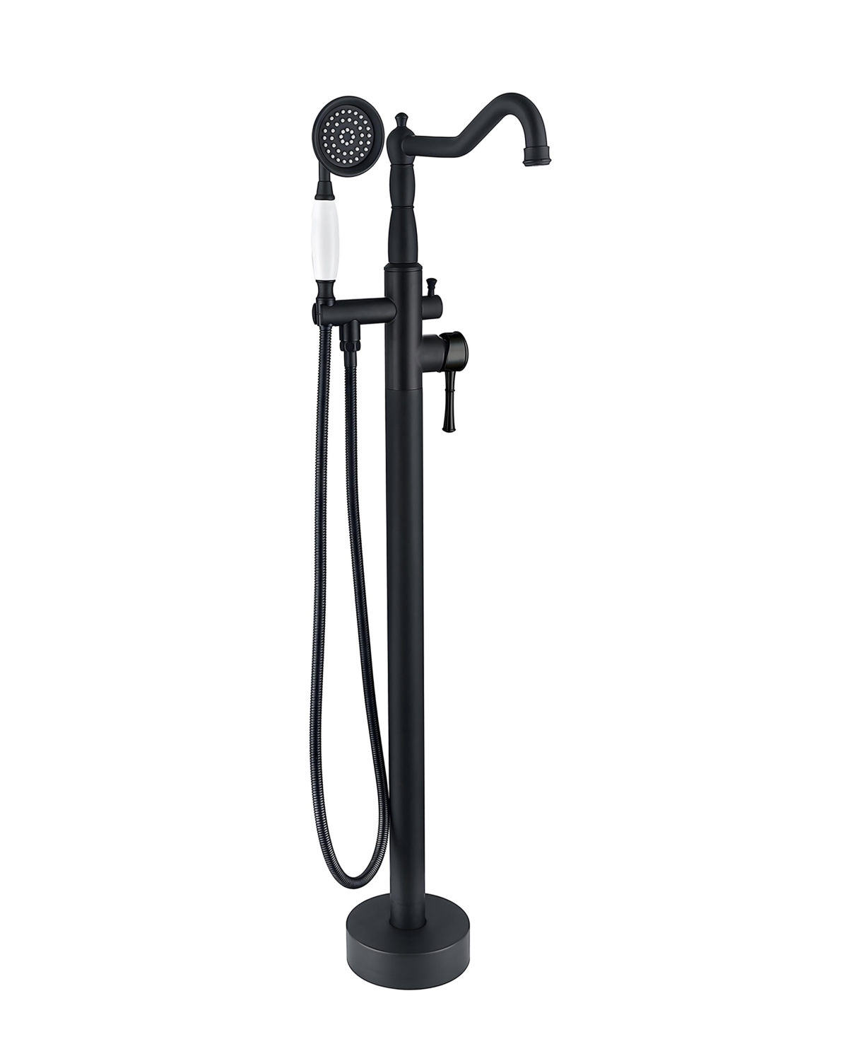 42.5-Inch Freestanding Tub Faucet with Hand Shower, Single Handle Metal Floor-Mounted Bathtub Faucet - Black
