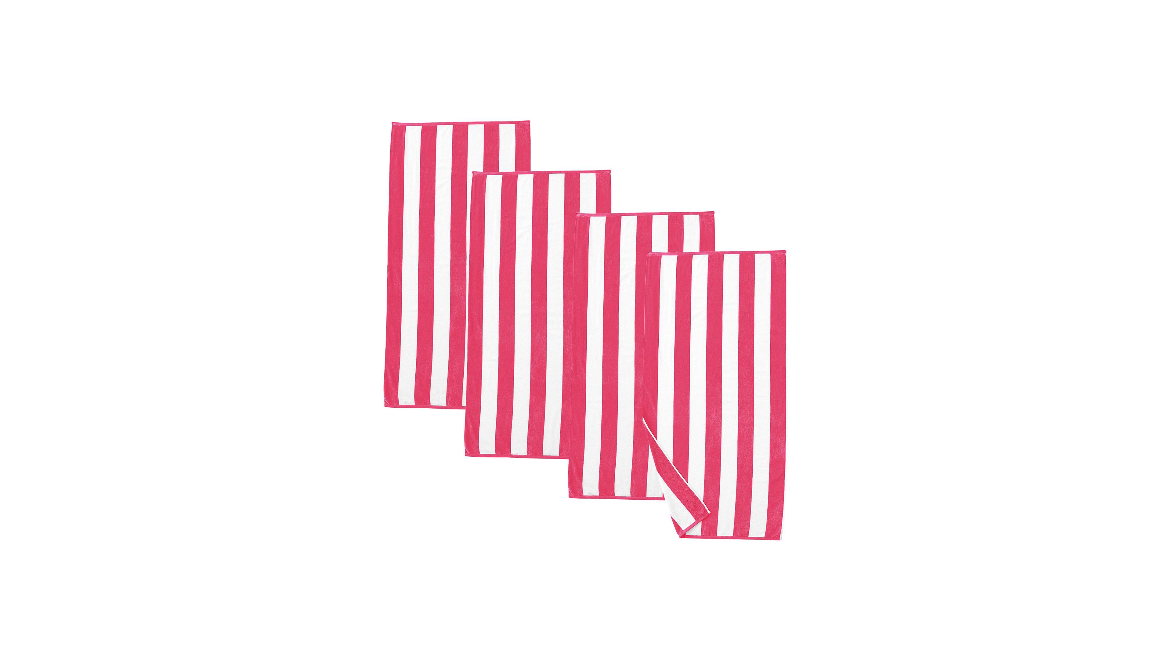 Linery & Co. 100% Cotton Velour Cabana Stripe Oversized Beach Towel, 4 Pack 35" x 70"