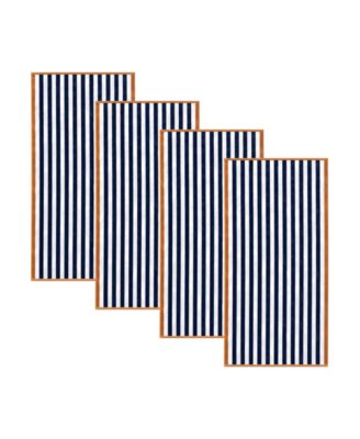 Cotton Stripe Border 4 Pack Beach Towel, 30" x 60"