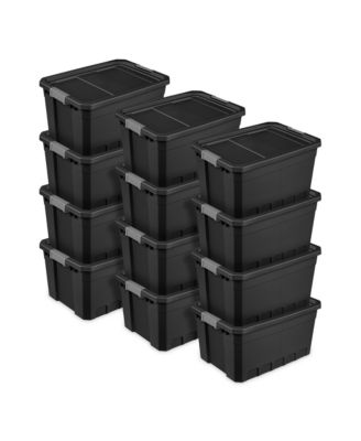19 Gal Rugged Industrial Stackable Storage Tote w/ Lid, Black, 12 Pack