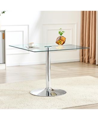 Modern Minimalist Square Glass Dining Table with Metal