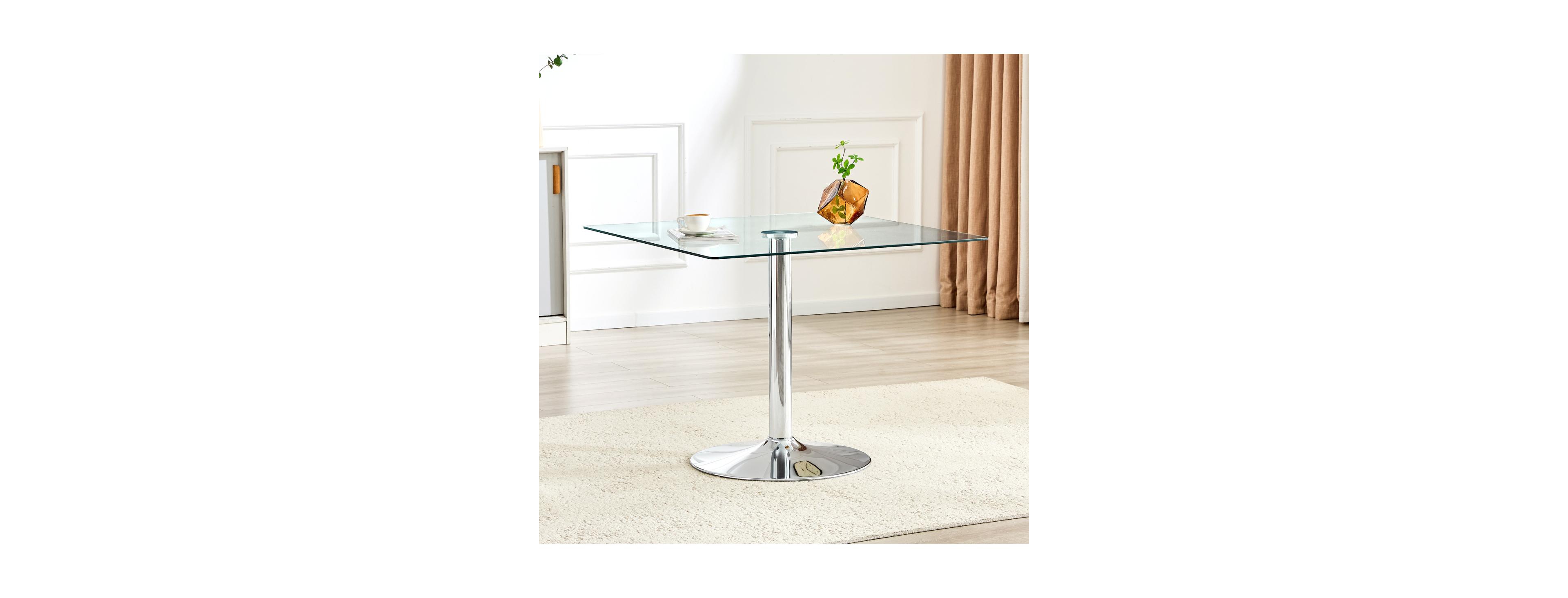 Streamdale Furniture Modern Minimalist Square Glass Dining Table with Metal