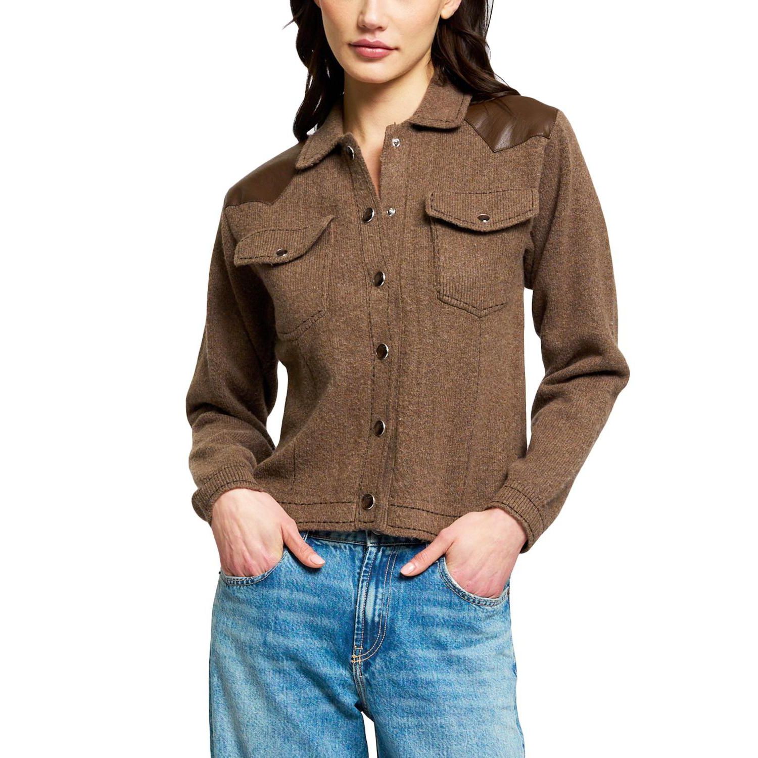 Women's Vesper Western X Long-Sleeve Faux-Leather-Shoulder Cardigan